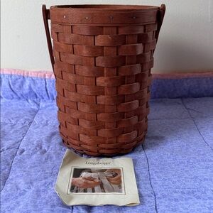 2006 Longaberger beverage tote in rich Brown - Tall Woven Basket w/ Handles